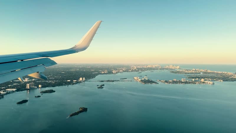 Miami coastline seen from an airplane window