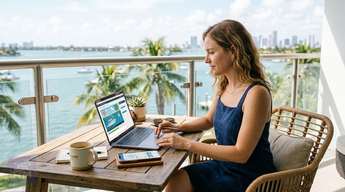 Visitor taking the Florida boating safety course online before a Miami jet ski trip
